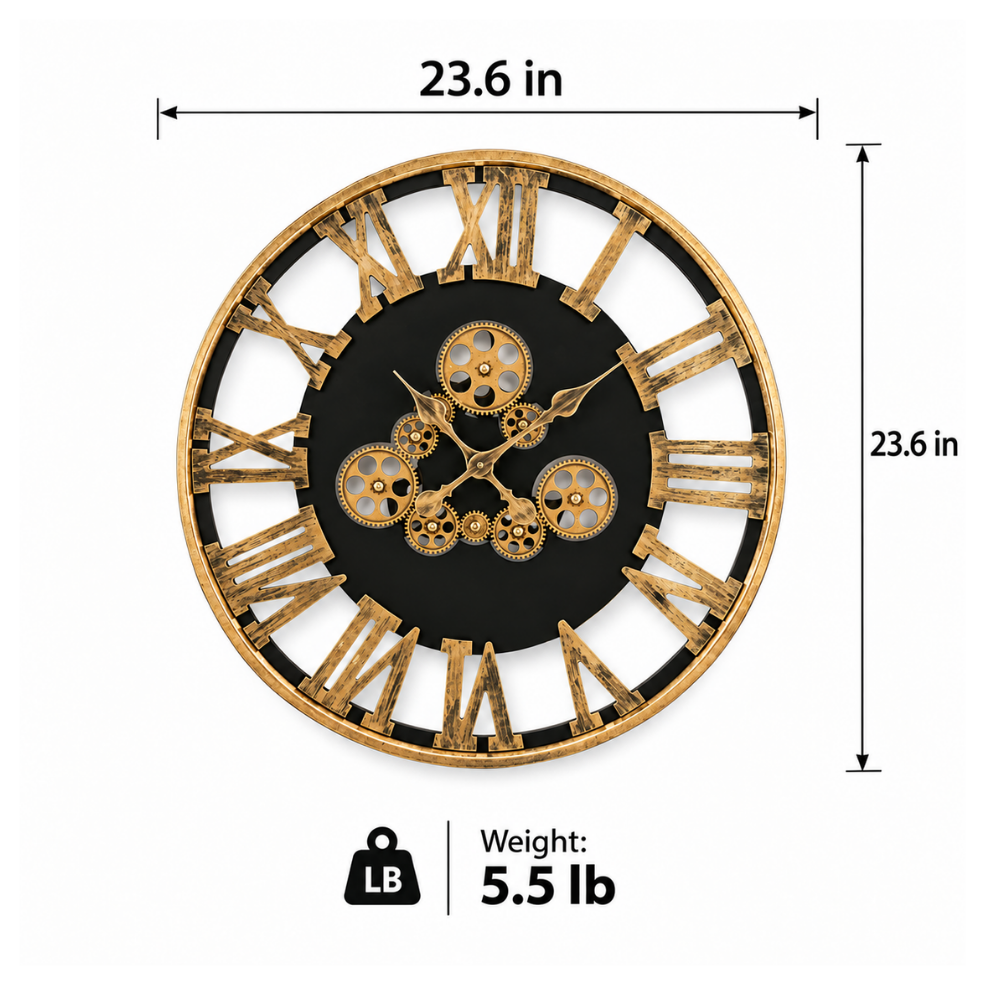 Vintage Gear Roman Numeral Wall Clock