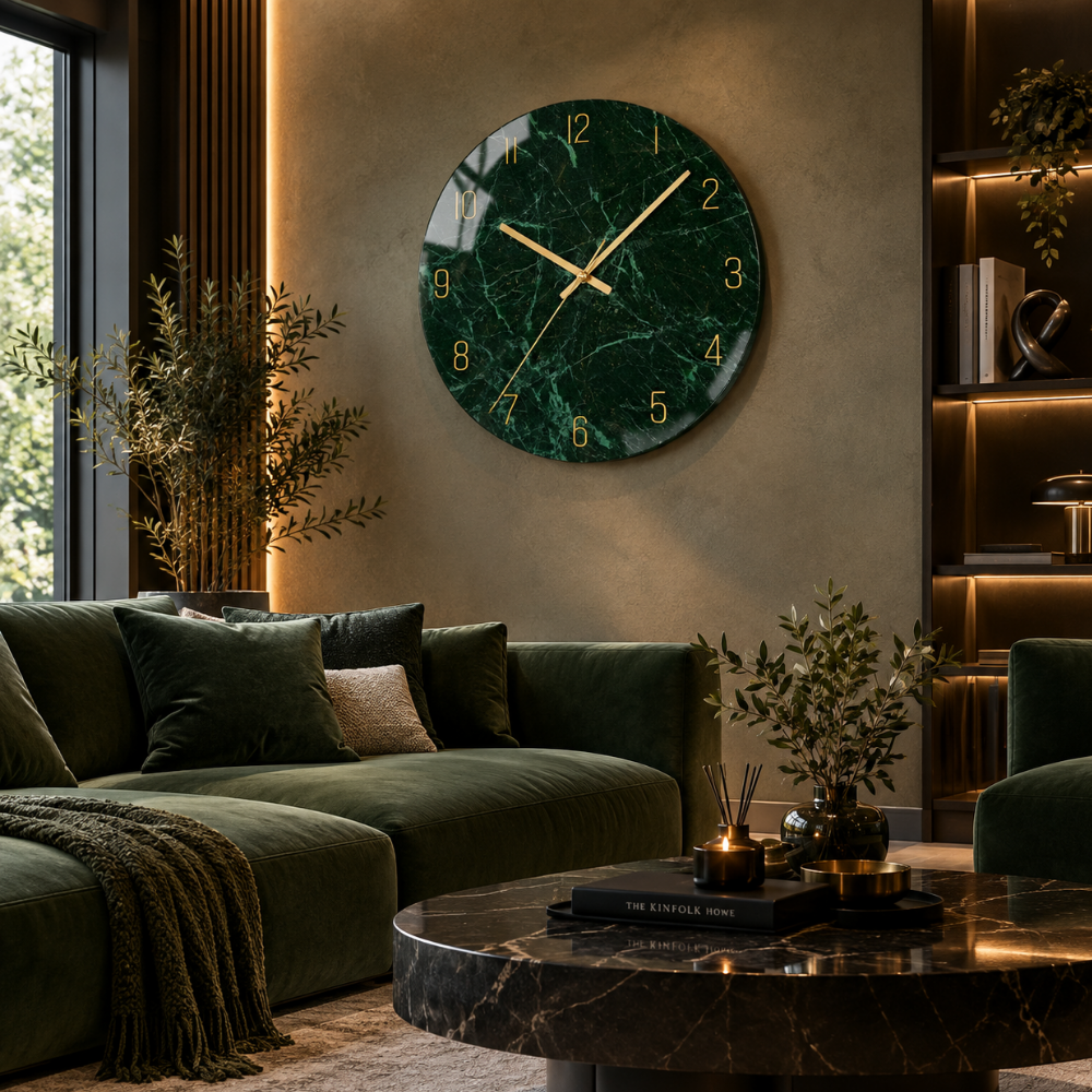 Emerald Marble Gold Wall Clock
