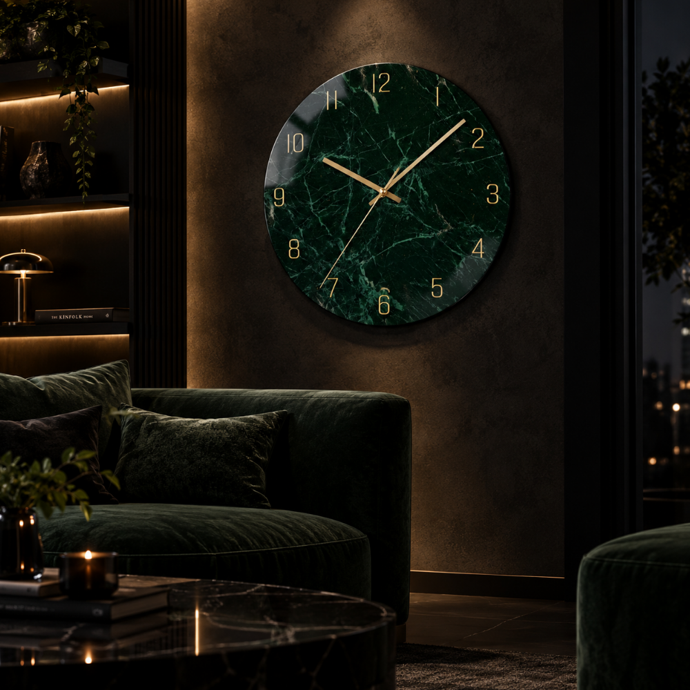 Emerald Marble Gold Wall Clock