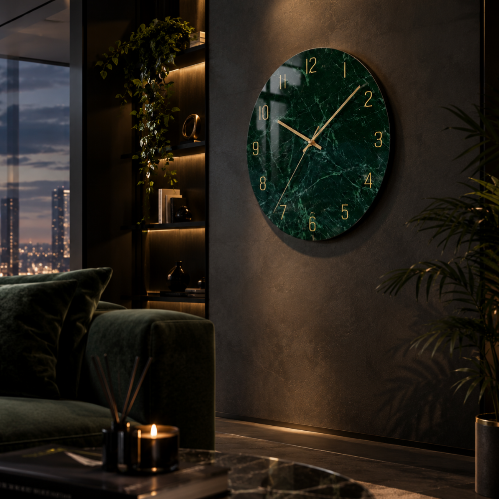 Emerald Marble Gold Wall Clock
