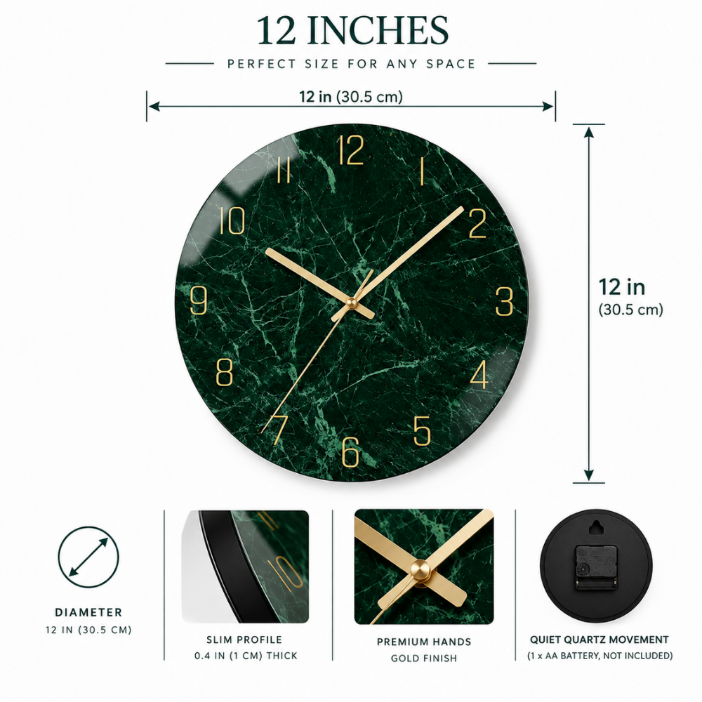 Emerald Marble Gold Wall Clock