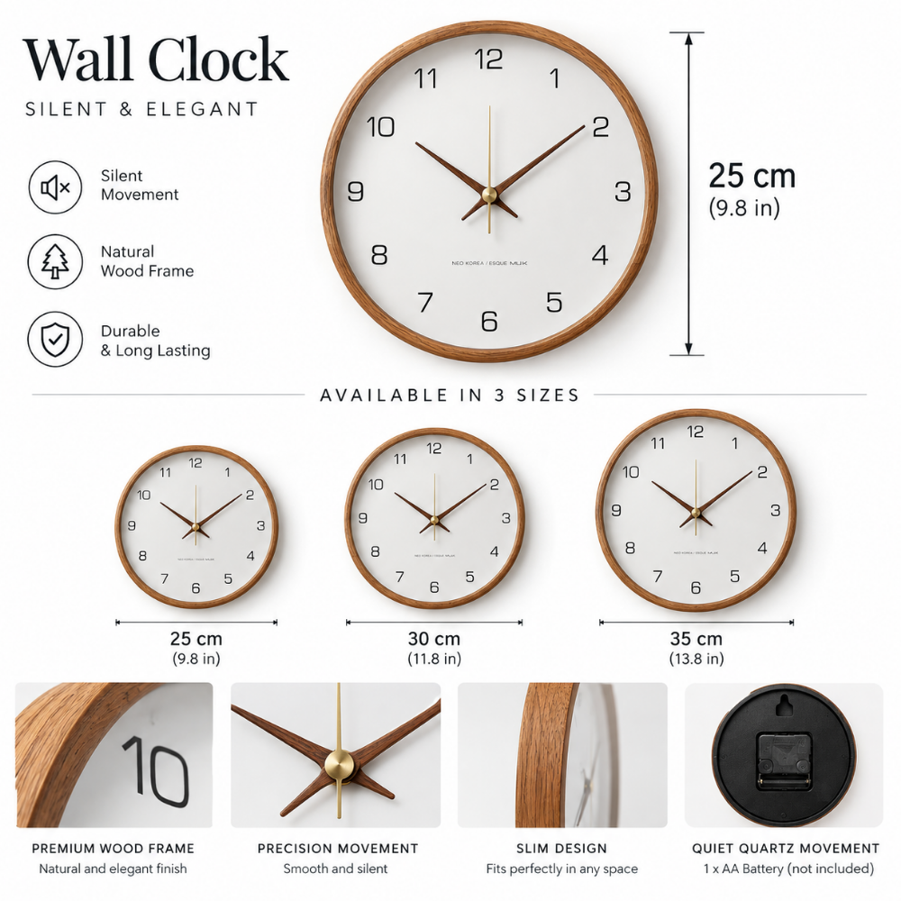 Walnut Minimalist Wall Clock