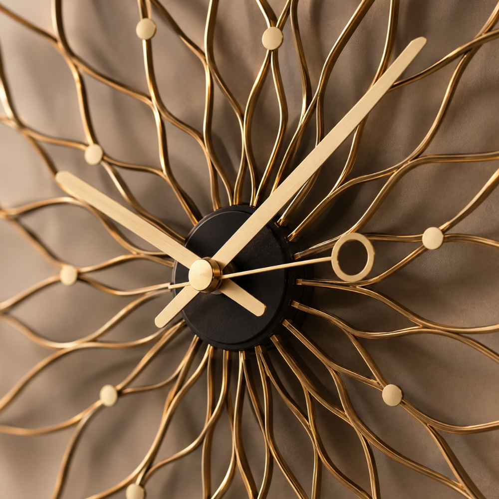 Golden Lotus Floral Wall Clock