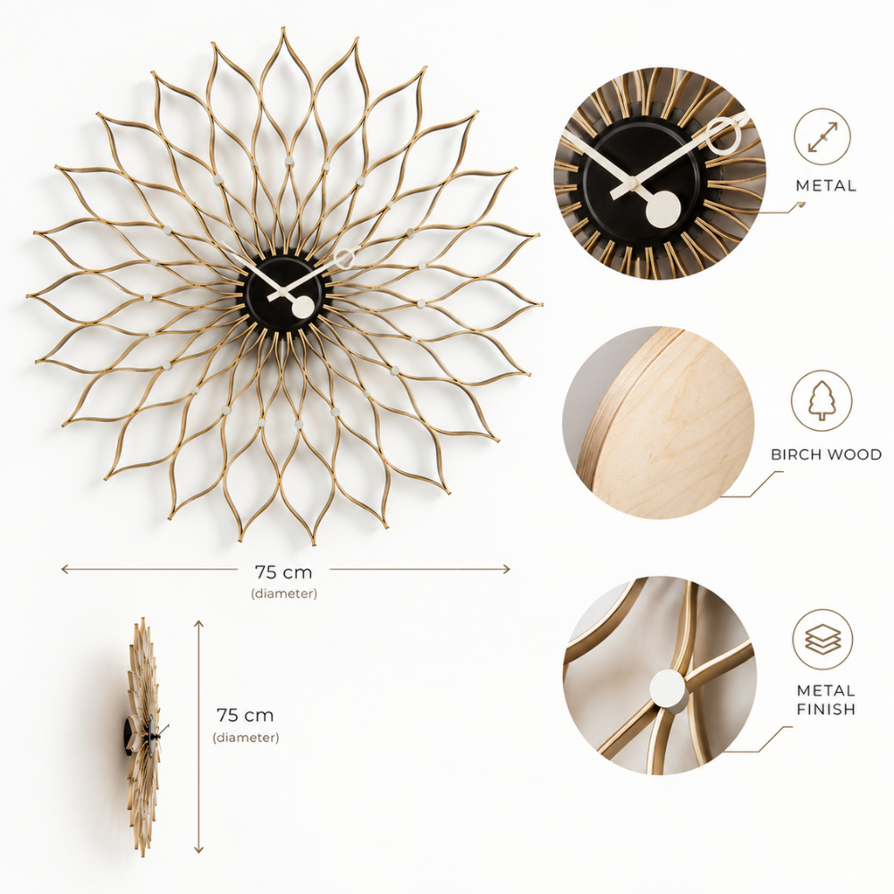 Golden Lotus Floral Wall Clock
