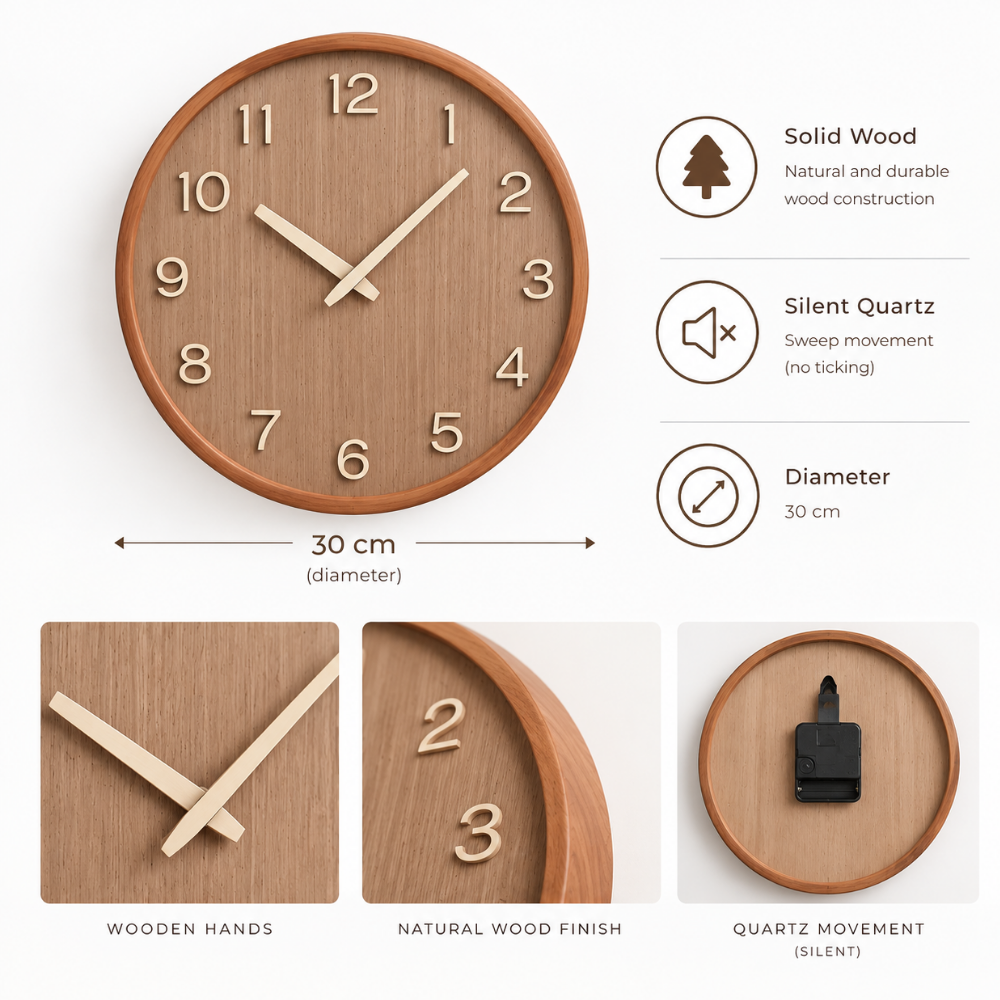 Natural Wood Minimalist Wall Clock