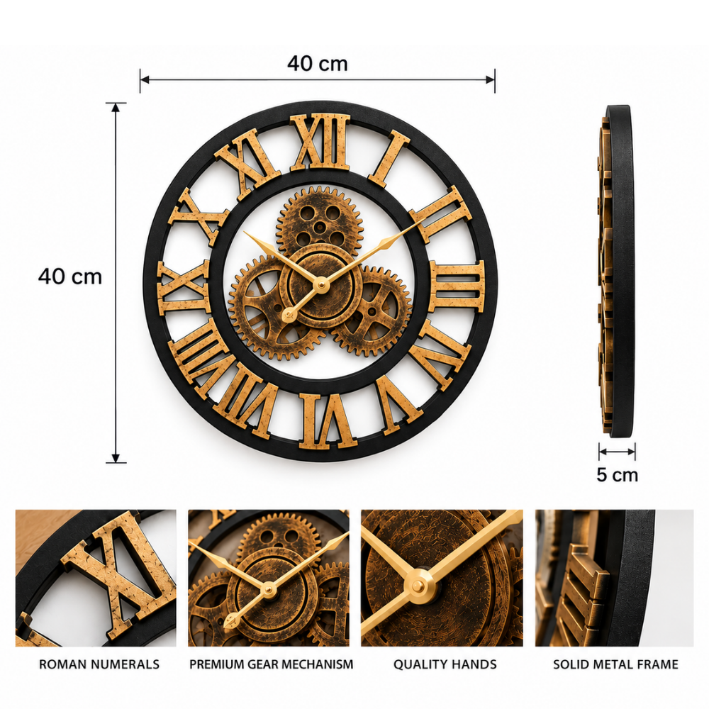 Vintage Industrial Gear Wall Clock